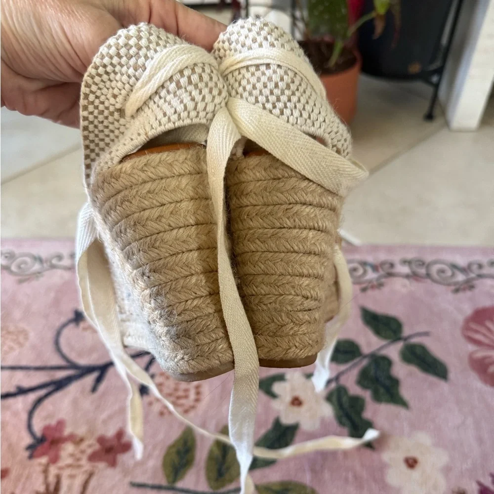 Modatrova Stilvi Raffia Espadrille Wedges Ankle Tie Natural EU 38